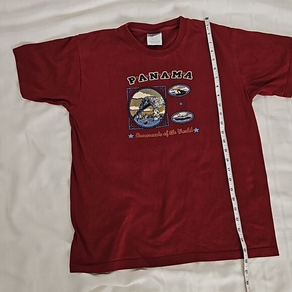 Vintage Unisex Panama City Logo Short Sleeves Cotton T-Shirt Medium Burgundy - Picture 11 of 16
